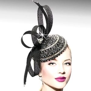 Beloved Millinery Exquisite Black & Silver Couture Sculpted Jeweled Fascinator